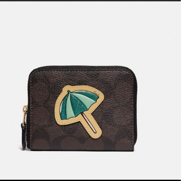 Authentic COACH Signature canvas/leather umbrella zip around wallet - Picture 3 of 12